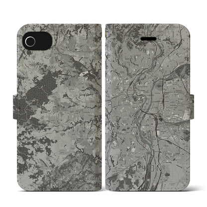 【リヨン（フランス）】地図柄iPhoneケース（手帳タイプ）モノトーン・iPhone SE（第3 / 第2世代） / 8 / 7 / 6s / 6 用
