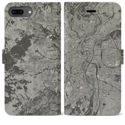 【リヨン（フランス）】地図柄iPhoneケース（手帳タイプ）モノトーン・iPhone 8Plus /7Plus / 6sPlus / 6Plus 用