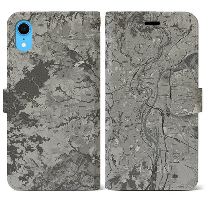 【リヨン（フランス）】地図柄iPhoneケース（手帳タイプ）モノトーン・iPhone XR 用