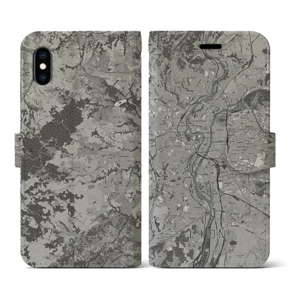【リヨン（フランス）】地図柄iPhoneケース（手帳タイプ）モノトーン・iPhone XS / X 用