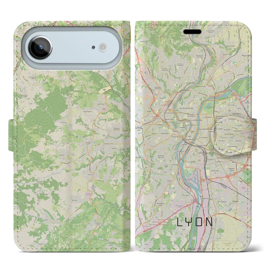 【リヨン（フランス）】地図柄iPhoneケース（手帳タイプ）ナチュラル・iPhone 17 Pro Max 用