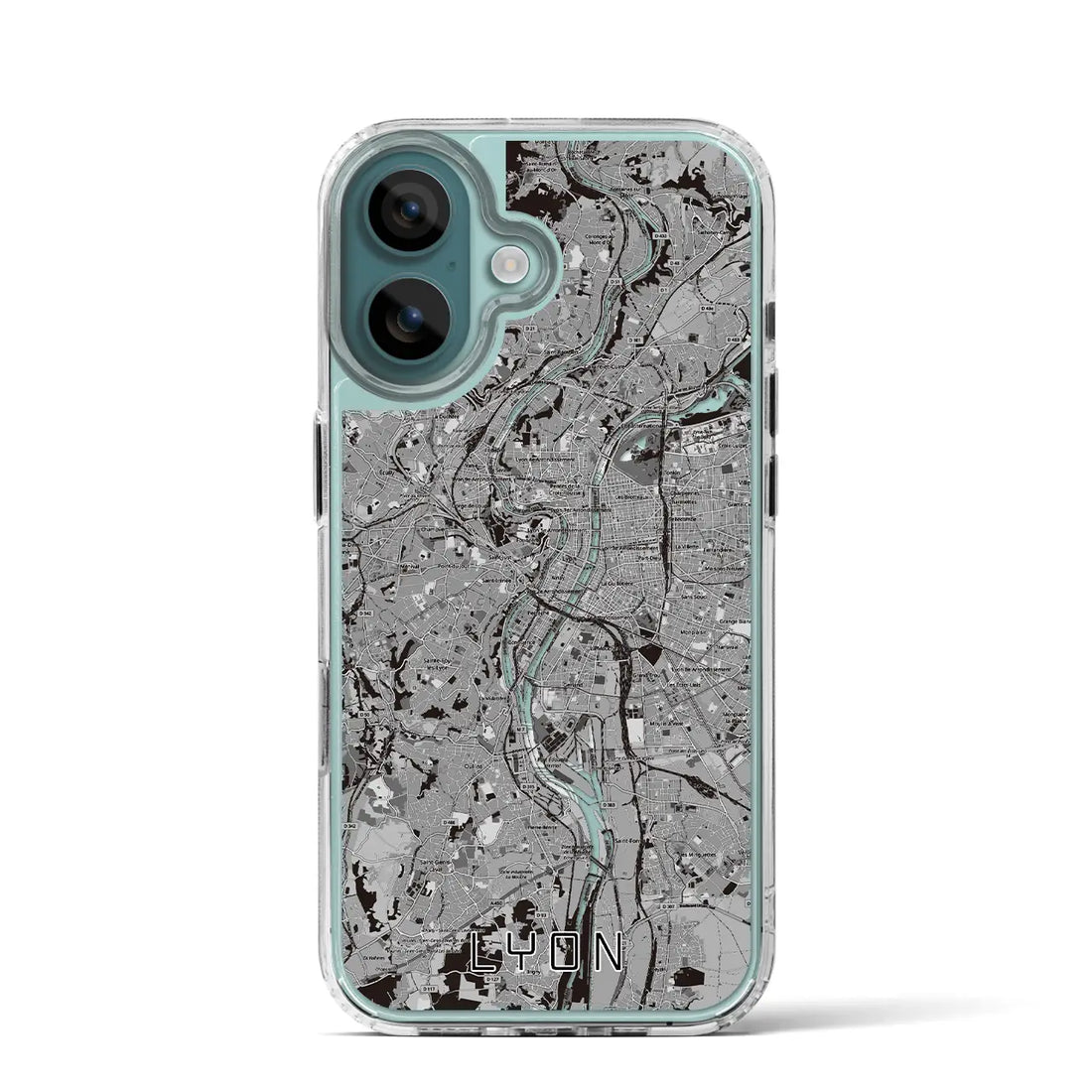 【リヨン（フランス）】地図柄iPhoneケース（MagSafeタイプ）モノトーン・iPhone 16 Pro 用
