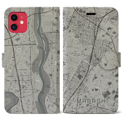 【馬橋（千葉県）】地図柄iPhoneケース（手帳タイプ）モノトーン・iPhone 11 用