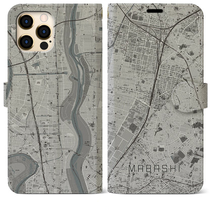 【馬橋（千葉県）】地図柄iPhoneケース（手帳タイプ）モノトーン・iPhone 12 Pro Max 用