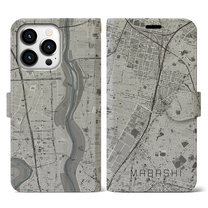【馬橋（千葉県）】地図柄iPhoneケース（手帳タイプ）モノトーン・iPhone 13 Pro 用