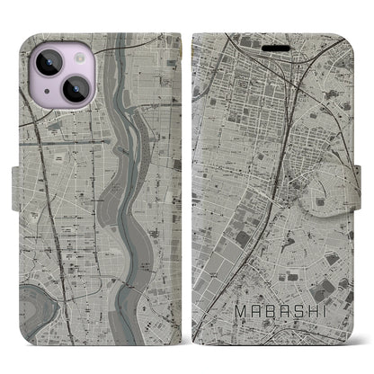 【馬橋（千葉県）】地図柄iPhoneケース（手帳タイプ）モノトーン・iPhone 14 用