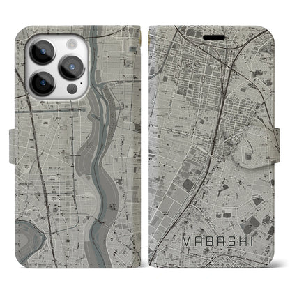 【馬橋（千葉県）】地図柄iPhoneケース（手帳タイプ）モノトーン・iPhone 14 Pro 用