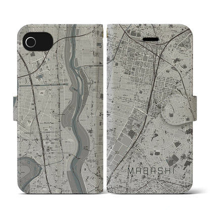 【馬橋（千葉県）】地図柄iPhoneケース（手帳タイプ）モノトーン・iPhone SE（第3 / 第2世代） / 8 / 7 / 6s / 6 用