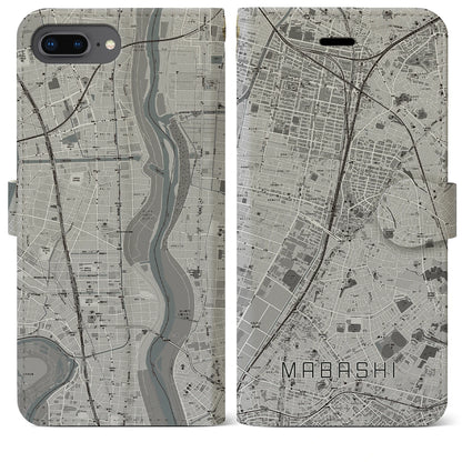 【馬橋（千葉県）】地図柄iPhoneケース（手帳タイプ）モノトーン・iPhone 8Plus /7Plus / 6sPlus / 6Plus 用