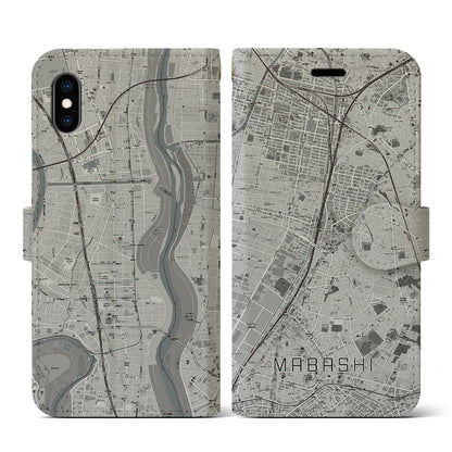 【馬橋（千葉県）】地図柄iPhoneケース（手帳タイプ）モノトーン・iPhone XS / X 用