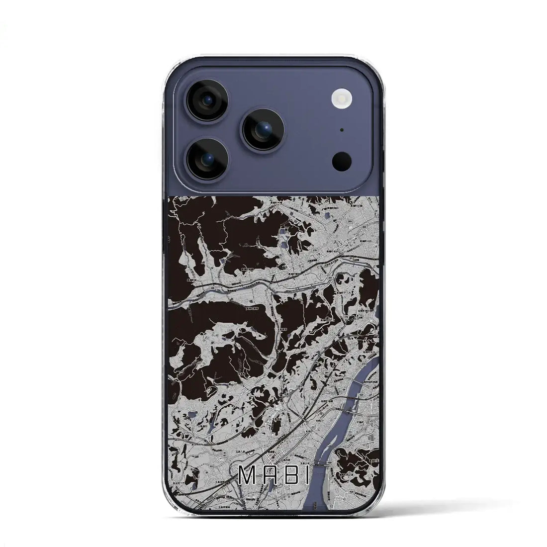 【真備（岡山県）】地図柄iPhoneケース（クリアタイプ）モノトーン・iPhone 17 Pro Max 用