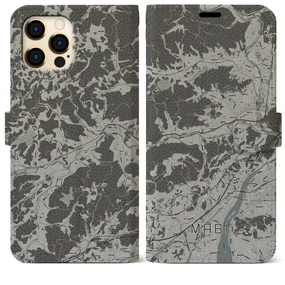 【真備（岡山県）】地図柄iPhoneケース（手帳タイプ）モノトーン・iPhone 12 Pro Max 用