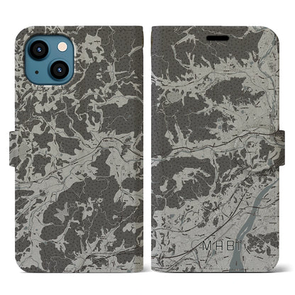 【真備（岡山県）】地図柄iPhoneケース（手帳タイプ）モノトーン・iPhone 13 用