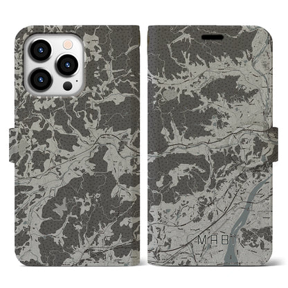 【真備（岡山県）】地図柄iPhoneケース（手帳タイプ）モノトーン・iPhone 13 Pro 用