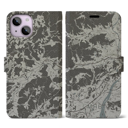 【真備（岡山県）】地図柄iPhoneケース（手帳タイプ）モノトーン・iPhone 14 用