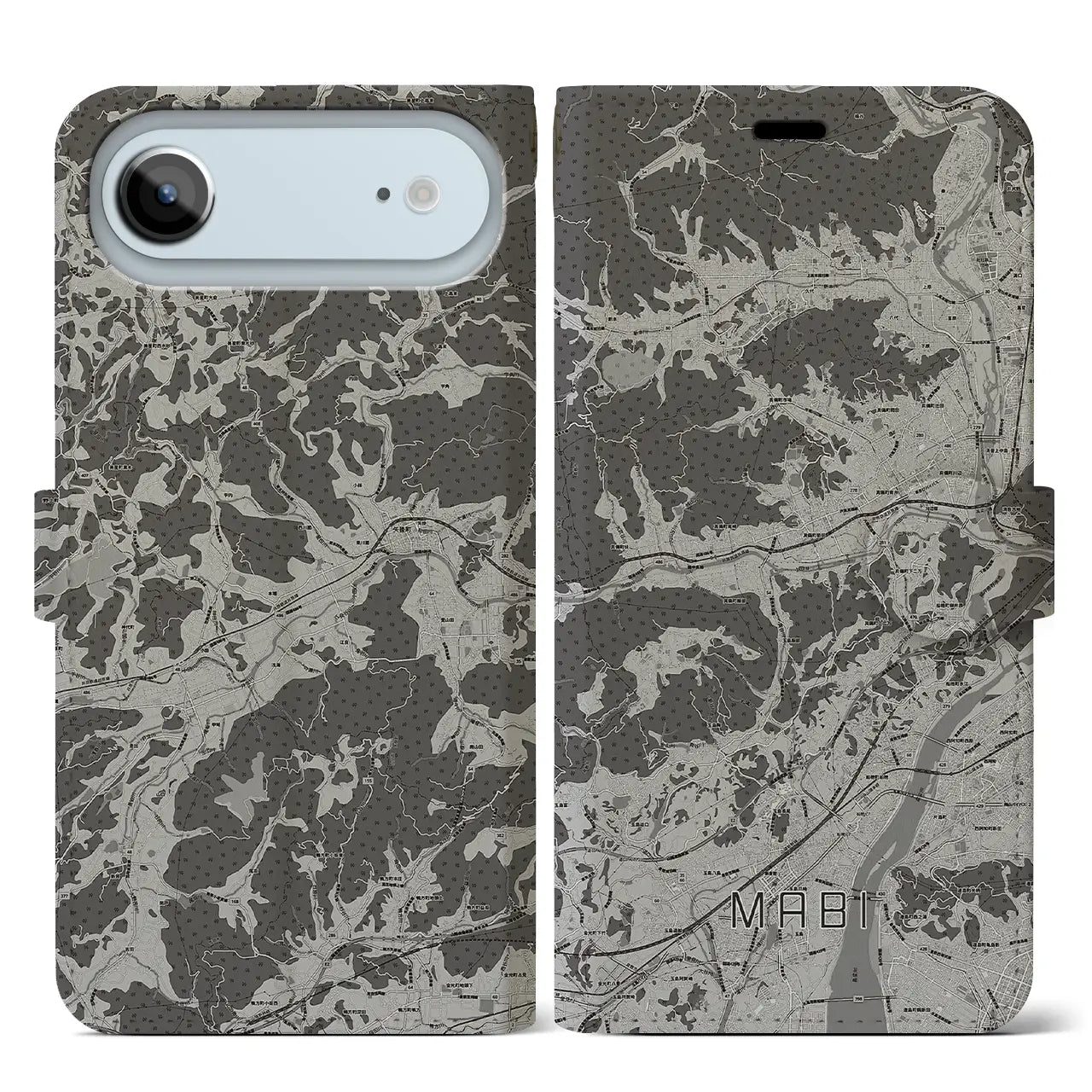 【真備（岡山県）】地図柄iPhoneケース（手帳タイプ）