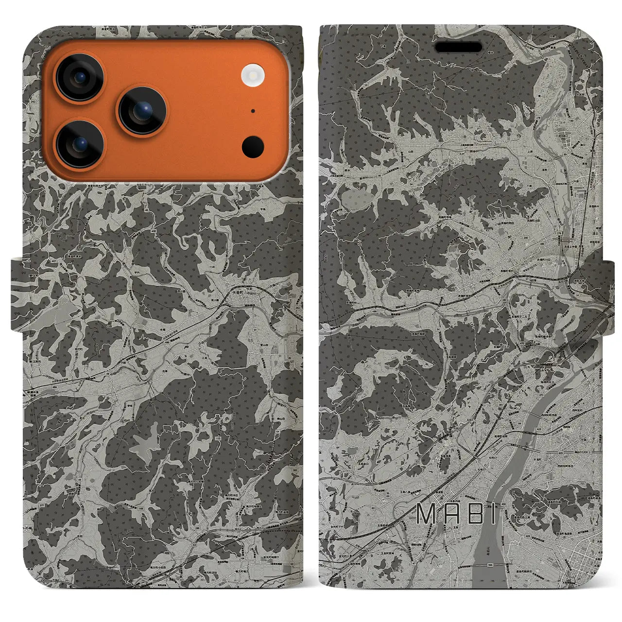 【真備（岡山県）】地図柄iPhoneケース（手帳タイプ）