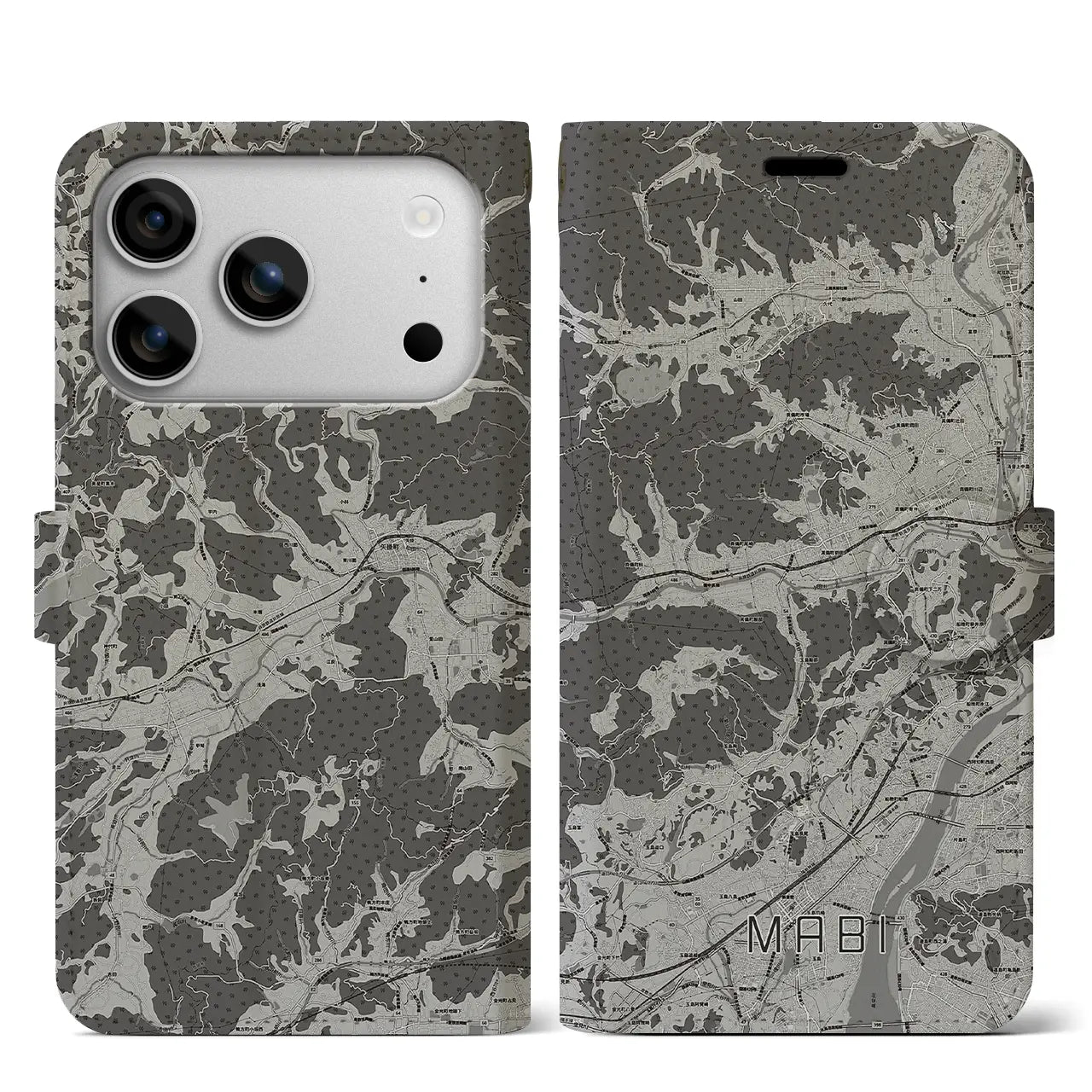 【真備（岡山県）】地図柄iPhoneケース（手帳タイプ）