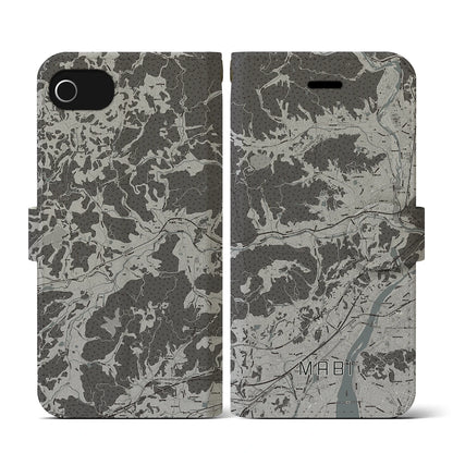 【真備（岡山県）】地図柄iPhoneケース（手帳タイプ）モノトーン・iPhone SE（第3 / 第2世代） / 8 / 7 / 6s / 6 用