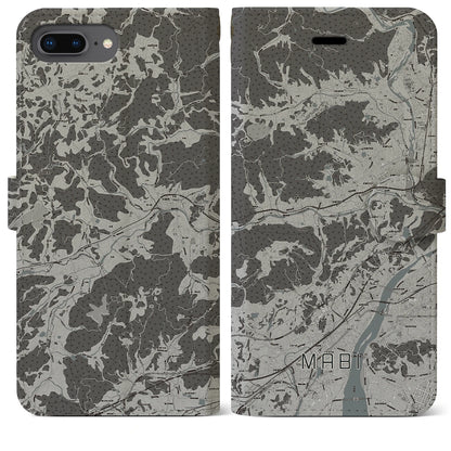 【真備（岡山県）】地図柄iPhoneケース（手帳タイプ）モノトーン・iPhone 8Plus /7Plus / 6sPlus / 6Plus 用