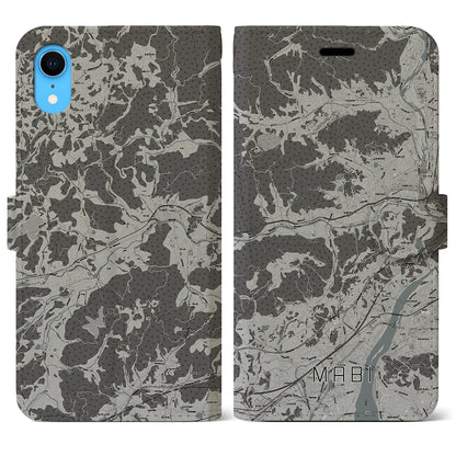 【真備（岡山県）】地図柄iPhoneケース（手帳タイプ）モノトーン・iPhone XR 用