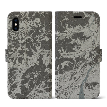 【真備（岡山県）】地図柄iPhoneケース（手帳タイプ）モノトーン・iPhone XS / X 用