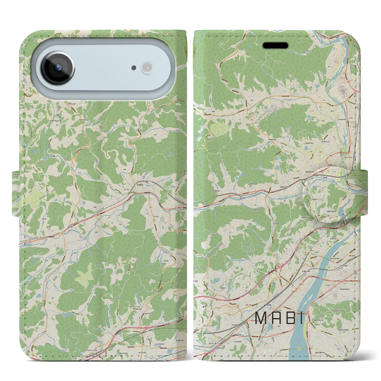 【真備（岡山県）】地図柄iPhoneケース（手帳タイプ）