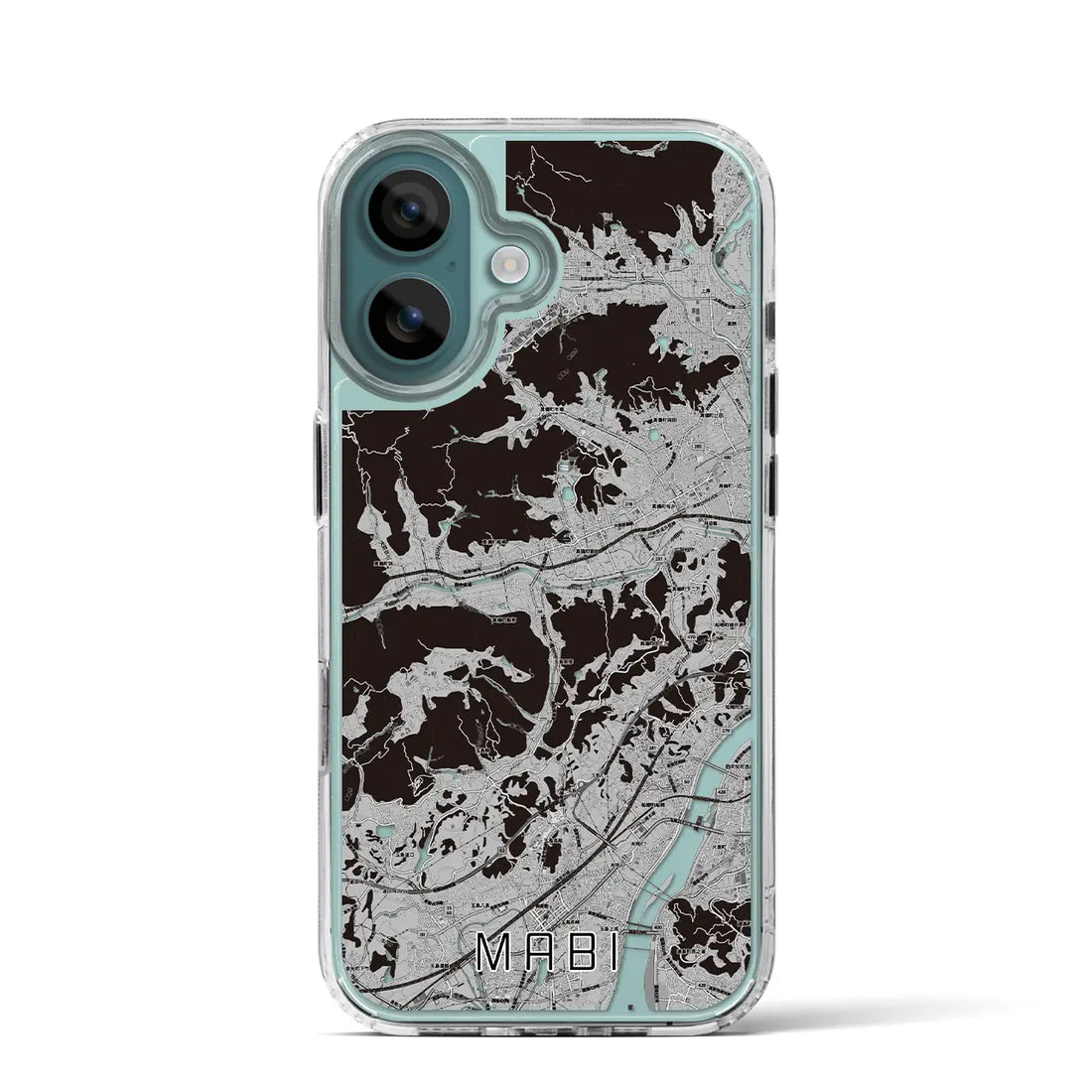 【真備(岡山県)】地図柄iPhoneケース(MagSafeタイプ)モノトーン・iPhone 16 Pro 用