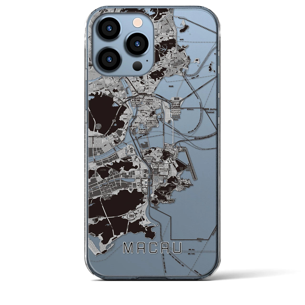 【マカオ（中華人民共和国）】地図柄iPhoneケース（クリアタイプ）モノトーン・iPhone 13 Pro Max 用