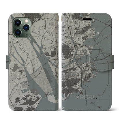 【マカオ（中華人民共和国）】地図柄iPhoneケース（手帳タイプ）モノトーン・iPhone 11 Pro 用