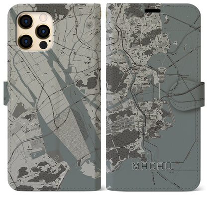 【マカオ（中華人民共和国）】地図柄iPhoneケース（手帳タイプ）モノトーン・iPhone 12 Pro Max 用