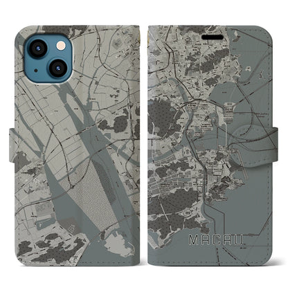 【マカオ（中華人民共和国）】地図柄iPhoneケース（手帳タイプ）モノトーン・iPhone 13 用