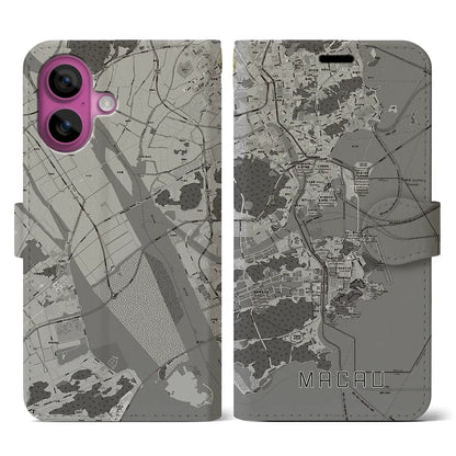 【マカオ（中華人民共和国）】地図柄iPhoneケース（手帳タイプ）モノトーン・iPhone 16 Pro 用