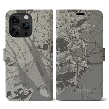 【マカオ（中華人民共和国）】地図柄iPhoneケース（手帳タイプ）モノトーン・iPhone 16 用