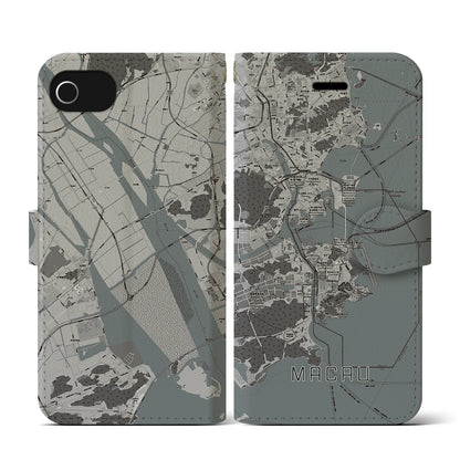 【マカオ（中華人民共和国）】地図柄iPhoneケース（手帳タイプ）モノトーン・iPhone SE（第3 / 第2世代） / 8 / 7 / 6s / 6 用