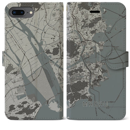 【マカオ（中華人民共和国）】地図柄iPhoneケース（手帳タイプ）モノトーン・iPhone 8Plus /7Plus / 6sPlus / 6Plus 用
