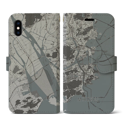 【マカオ（中華人民共和国）】地図柄iPhoneケース（手帳タイプ）モノトーン・iPhone XS / X 用