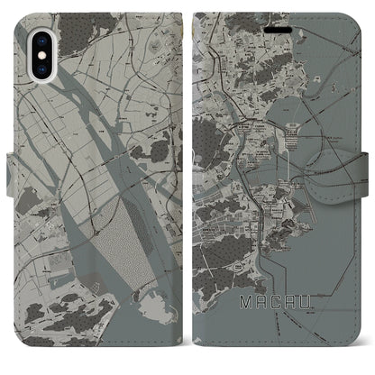 【マカオ（中華人民共和国）】地図柄iPhoneケース（手帳タイプ）モノトーン・iPhone XS Max 用
