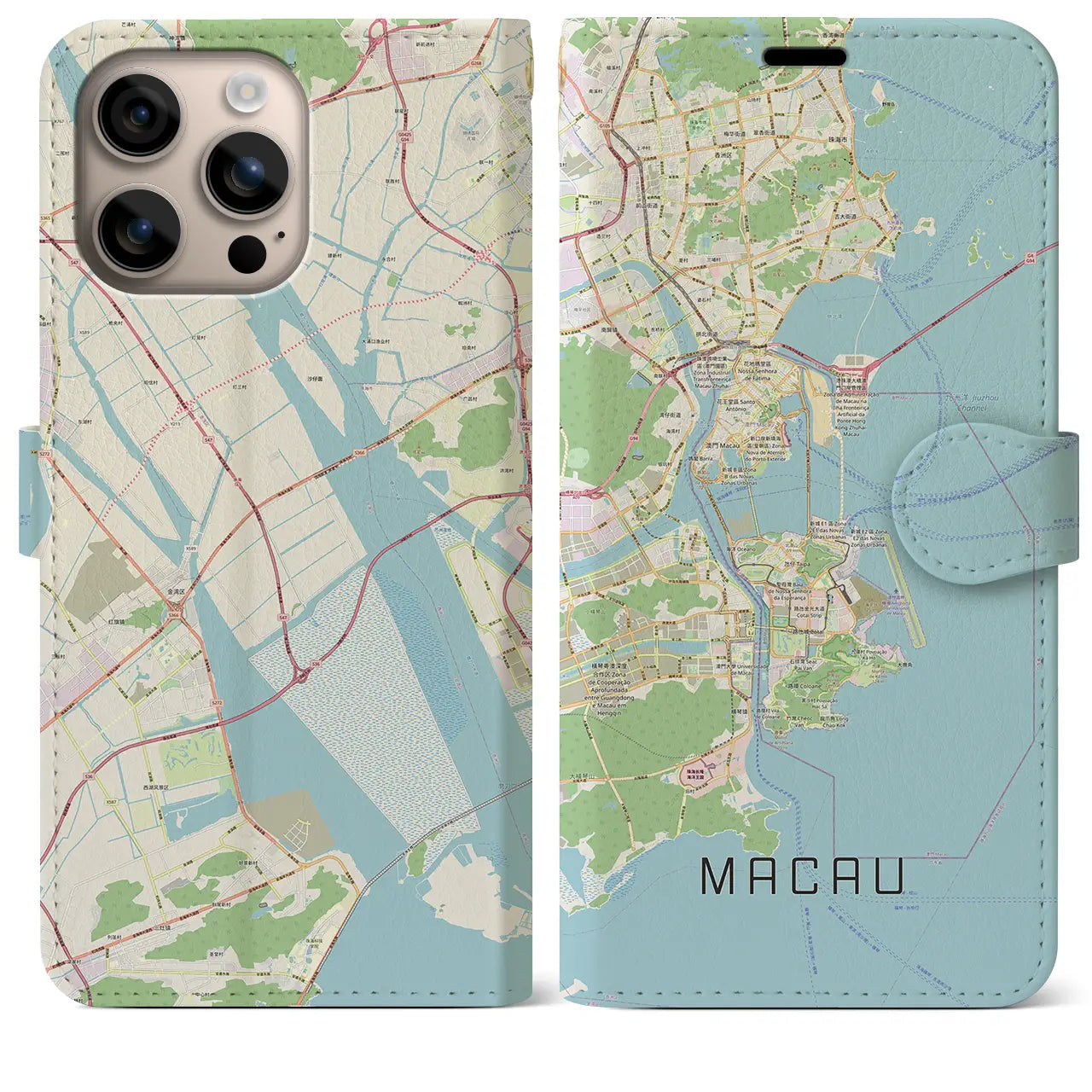 【マカオ（中華人民共和国）】地図柄iPhoneケース（手帳タイプ）ナチュラル・iPhone 16 Plus 用