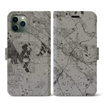 【町田（東京都）】地図柄iPhoneケース（手帳タイプ）モノトーン・iPhone 11 Pro 用