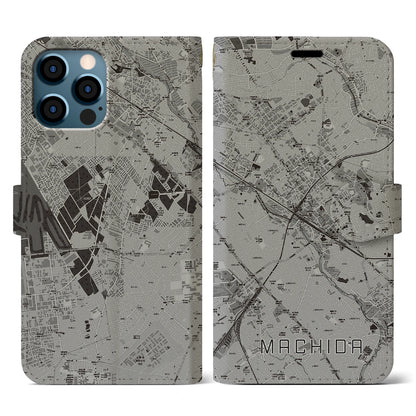 【町田（東京都）】地図柄iPhoneケース（手帳タイプ）モノトーン・iPhone 12 / 12 Pro 用