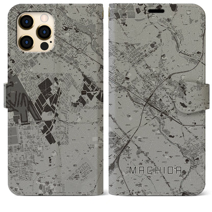 【町田（東京都）】地図柄iPhoneケース（手帳タイプ）モノトーン・iPhone 12 Pro Max 用