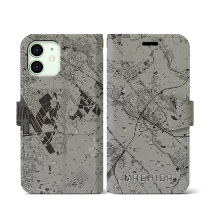【町田（東京都）】地図柄iPhoneケース（手帳タイプ）モノトーン・iPhone 12 mini 用