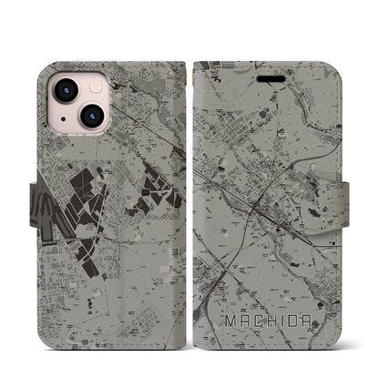 【町田（東京都）】地図柄iPhoneケース（手帳タイプ）モノトーン・iPhone 13 mini 用