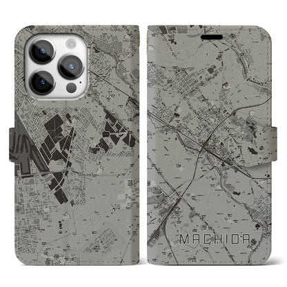 【町田（東京都）】地図柄iPhoneケース（手帳タイプ）モノトーン・iPhone 14 Pro 用