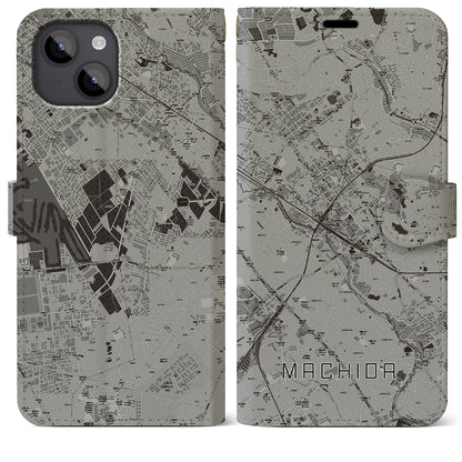 【町田（東京都）】地図柄iPhoneケース（手帳タイプ）モノトーン・iPhone 14 Plus 用