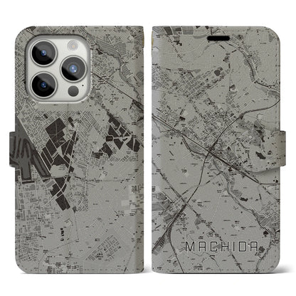 【町田（東京都）】地図柄iPhoneケース（手帳タイプ）モノトーン・iPhone 15 Pro 用