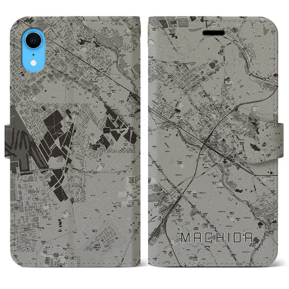 【町田（東京都）】地図柄iPhoneケース（手帳タイプ）モノトーン・iPhone XR 用