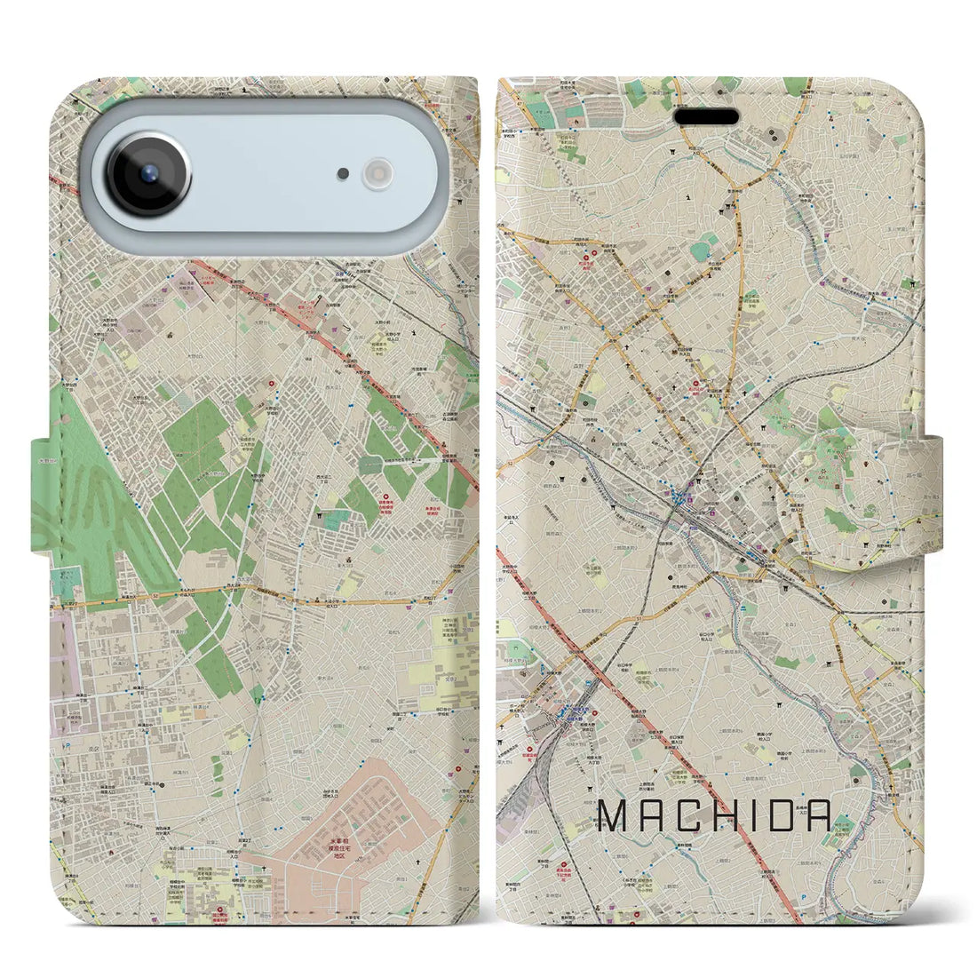 【町田（東京都）】地図柄iPhoneケース（手帳タイプ）ナチュラル・iPhone 17 Pro Max 用