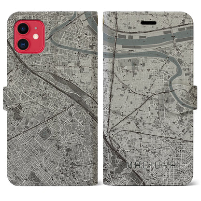 【町屋（東京都）】地図柄iPhoneケース（手帳タイプ）モノトーン・iPhone 11 用